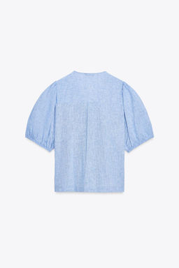 LINEN BLEND TIE BLOUSE - Zara фото 17