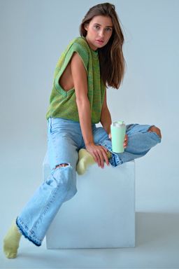 Жилет вязаный оверсайз зеленый меланж