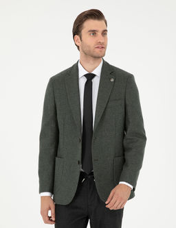 Haki Y_n Kar___ml_ Slim Fit Ceket