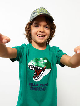 Bisiklet Yaka Bask?l? ?ift Y?nl? Payetli K?sa Kollu Pamuklu Erkek ?ocuk Ti??rt - Waikiki фото 3