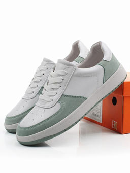 03-C933-7K WHITE/GREEN Кеды кожаные женские (натуральная кожа, натуральная замша)