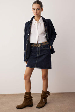 Koyu Mavi Mini Basic Denim Etek TWOAW26ET00124 - Trendyolmilla фото 2