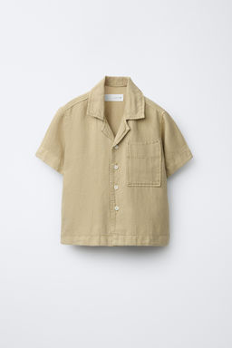 CAMISA BOWLING FLUIDA CON LINO / Khaki - Zara фото 5
