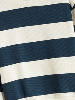 Bisiklet Yaka ?izgili Erkek ?ocuk Sweatshirt