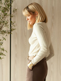 VILATTE / Свитер их хлопка с нейлоном с декоративными элементами вязки  фото 3