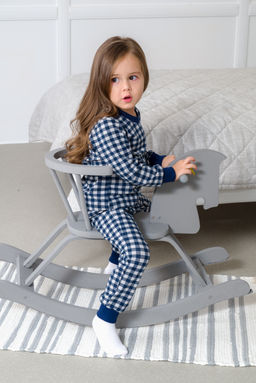 Пижама подростковая из кулирки пенье на манжетах Дрёма клетка синяя - Амадэль фото 26