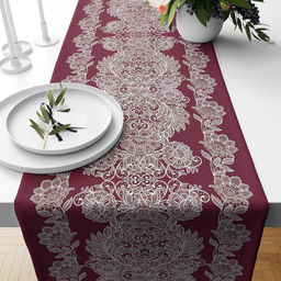 Дорожка столовая, сервировочная 50х180см Кружева бордо, хлопок Премиум 236г/м2, упаковка классическая 28х41см, Домашняя мода (Россия)