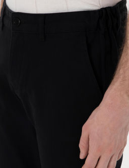 Siyah Slim Fit Beli Lastikli Kanvas Pantolon