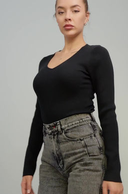 Женский джемпер в рубчик с V-вырезом Happyfox - Happy fox фото 2