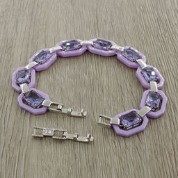 Браслет Октагон из фиолетовой керамики с Александритом покрытие светлый металл, длина 18см - Agat77 фото 3
