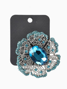 Брошь «Цветок» сапфир, стразы, цвет сний в серебре