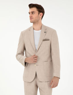 A__k Kahverengi Slim Fit Keten Kar___ml_ Ceket