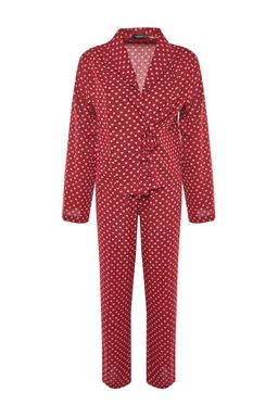 Bordo Kalpli Baglama Detayl? Viskon Dokuma Pijama Tak?m? THMAW22PT0300