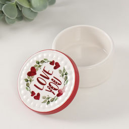 Шкатулка для украшений Растительный венок с сердцами love you, керамика, 7.5?7.5?4.5 см