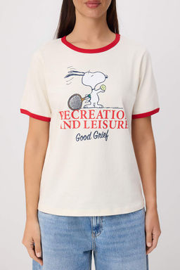 Ekru Snoopy Lisansl? Regular K?sa Kollu Tok %100 Pamuk Orme T-Shirt TWOSS26TS0013 - Trendyolmilla фото 3