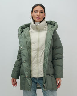 Куртка двубортная женская зимняя с капюшоном цвета хаки 7736Kh Бренд: Visdeer  фото 9