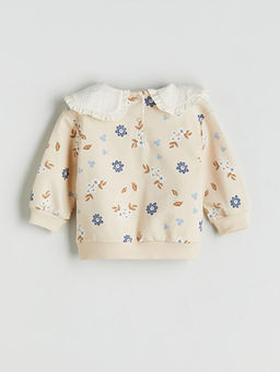 Bebe Yaka ?i?ekli K?z Bebek Sweatshirt
