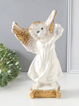 Фигура "Ангел с фонарём" белый, 34х22х15 см