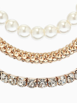 Браслеты «Стиль», набор 3 шт. шар №8, со стразами, тянется, белый в золоте