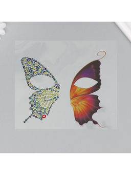 Наклейка - стразы на лицо Пара крыльев желтой бабочки, 16?17 см