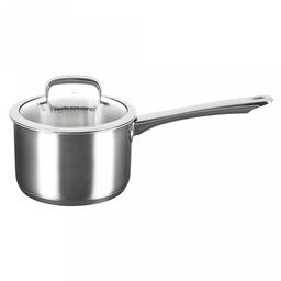 Ковш из нержавеющей стали "Leon" 1,8л, д16см, h15,6см, дно д15см, s0,8мм, стеклянная крышка, плоское, утолщенное дно, ТРС (теплораспределительный слой), нержавейка AISI 304 (18/10) (Россия) Подходит для всех видов плит, включая индукционную.