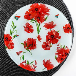 Тарелка стеклянная обеденная Доляна Красные маки, d=23 см