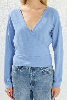 Trendyolmilla Vizon Regular/Normal Kal?p Oturan Fitilli Esnek Orme Bluz TWOAW25BZ00101