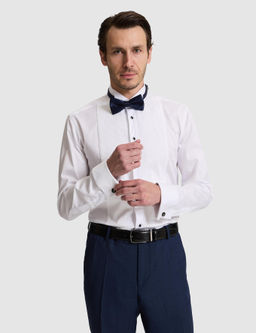 Beyaz Slim Fit _n_ Pliseli Duble Man_et Pamuk Kar___ml_ Smokin G_mlek