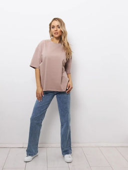 K11053 Футболка OVER SIZE (плотный хлопок) БЕЖЕВЫЙ