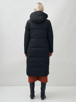 Пальто утепленное стеганное зимнее с капюшоном женское черного цвета 9601Ch - Holdluck фото 6