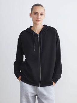 Kap??onlu Oversize Kad?n Fermuarl? Sweatshirt