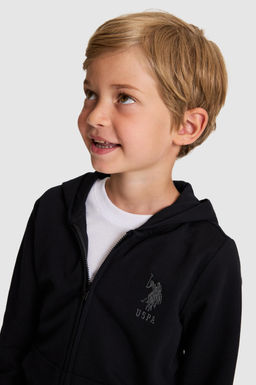 Erkek _ocuk Siyah Kap__onlu _nce Fermuarl_ Basic Sweatshirt