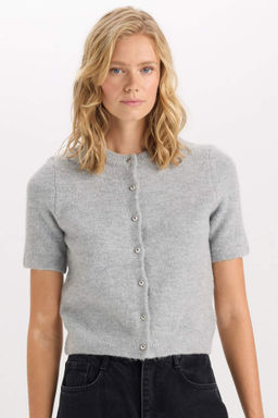 Regular Fit Bisiklet Yaka Basic Duz Dugmeli K?sa Kollu Triko H?rka - Defacto фото 2