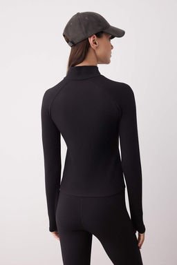 Siyah Soft F?rcal? ve Fitilli Kumas Fermuarl? Orme Spor Sweatshirt THMAW26SW00000 - Trendyolmilla фото 4