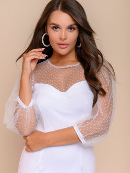 Платье белое с объемными рукавами длины миди - 1001dress фото 8