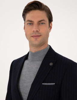 Lacivert Slim Fit %100 Y_n Tak_m Elbise