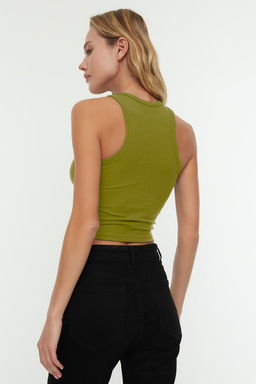 Yag yesili Fitted/Vucuda Oturan Crop Halter Yaka Fitilli Esnek Orme Atlet TWOSS21AL0050