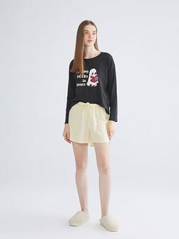 Beli Lastikli ?izgili Kad?n ?ort Pijama Alt?