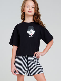 12521739 Комплект для девочек: фуфайка (футболка), шорты