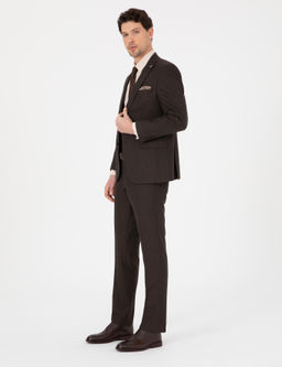 Kahverengi Slim Fit _izgili Tak_m Elbise