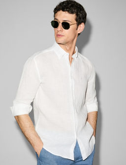 Beyaz Regular Fit %100 Keten G_mlek