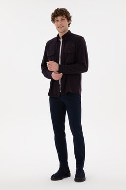 Erkek Lacivert Slim Fit Kanvas Pantolon