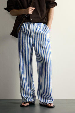 PANTAL?N RELAXED FIT 100% LINO / Marino / Blanco - Zara фото 2