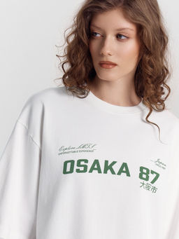 Комплект женский белый с принтом и надписью "Osaka 87"