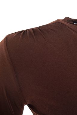 Kahverengi Dik Yaka Fitted/Vucuda Oturan Uzun Kol Buzgulu Esnek Orme Bluz TWOAW23EL01391