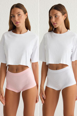 TRENDYOLMILLA Beyaz-Pembe 2li Paket Seamless/Dikissiz Kalpli Boxer Orme Kulot THMSS25KU00009  фото 2