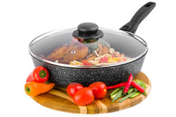 Сковорода глубокая 28 см ГАРМОНИЯ ВКУСА Черный мрамор ИНДУКЦИЯ, С КР.ф28, с/р, 49*29*12,5 см