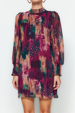 Trendyolmilla Mor Soyut Dokuma K?sl?k Elbise TWOAW24EL00573  фото 6