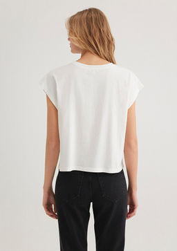 Bask?l? Beyaz Tisort - Mavi фото 5