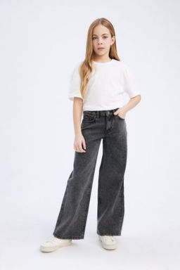 K?z Cocuk Wide Leg Genis Bol Paca Pamuklu Jean Pantolon